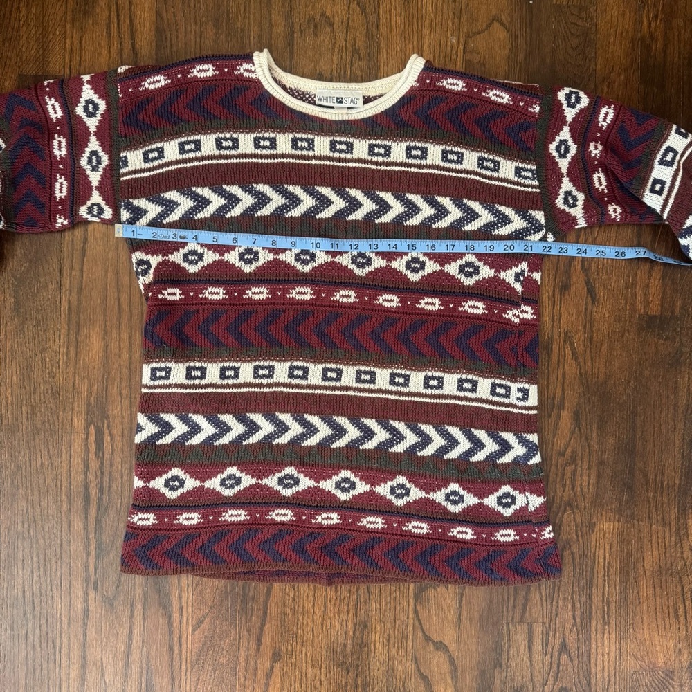 Vintage 90s White Stag Red White Navy Blue Sweater Size Large Boho Outdoors Y2K - Picture 6 of 8